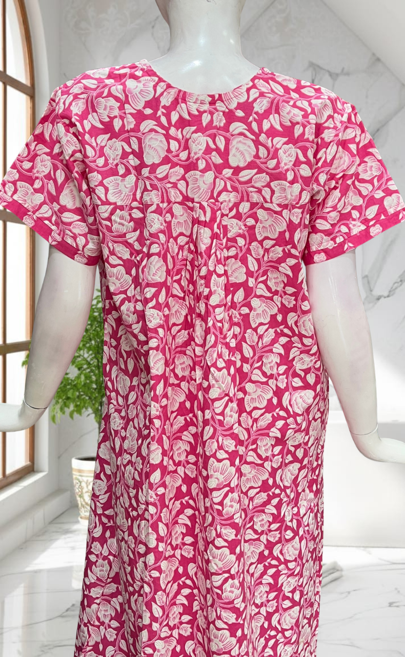 Pink Garden Pure Cotton Nighty. Pure Durable Cotton | Laces and Frills