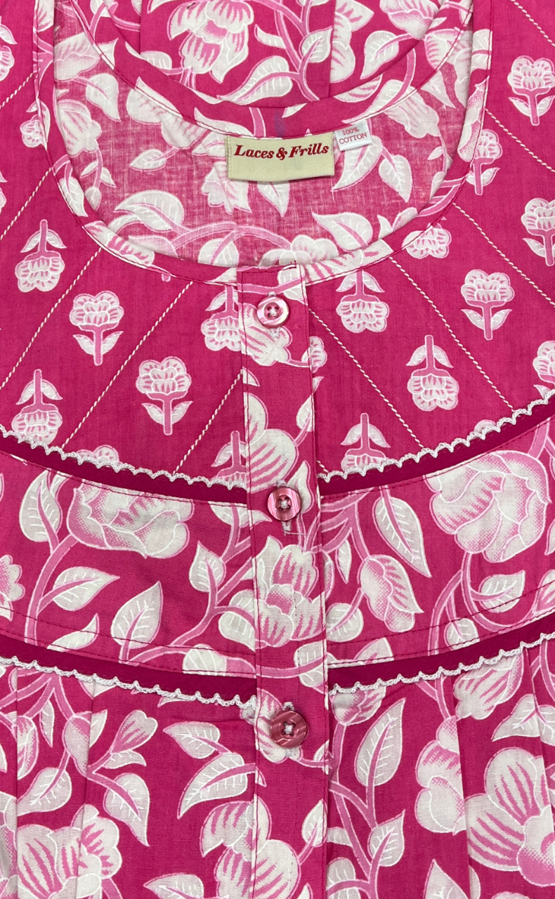 Pink Garden Pure Cotton Nighty. Pure Durable Cotton | Laces and Frills