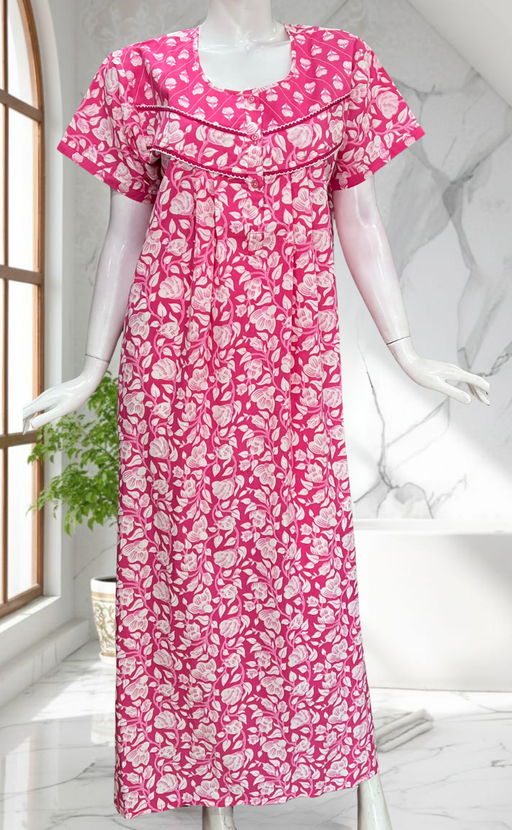 Pink Garden Pure Cotton Nighty. Pure Durable Cotton | Laces and Frills
