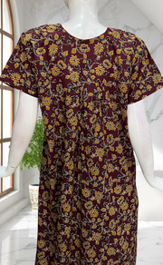Wine Colour Floral Pure Cotton Nighty. Pure Durable Cotton | Laces and Frills