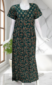 Teal Green Floral Pure Cotton Nighty. Pure Durable Cotton | Laces and Frills