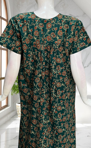 Teal Green Floral Pure Cotton Nighty. Pure Durable Cotton | Laces and Frills