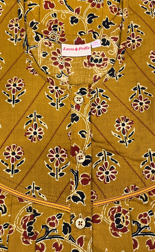 Mustard Yellow Floral Pure Cotton Nighty. Pure Durable Cotton | Laces and Frills