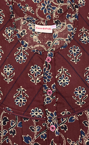 Dark Brown Floral Pure Cotton Nighty. Pure Durable Cotton | Laces and Frills