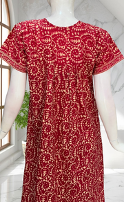 Red Floral Full Open Pure Cotton Nighty. Pure Cotton | Laces and Frills