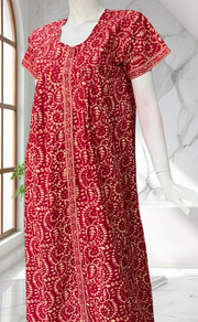Red Floral Full Open Pure Cotton Nighty. Pure Cotton | Laces and Frills