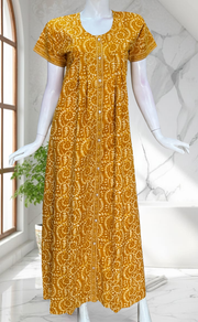 Yellow Floral Full Open Pure Cotton Nighty. Pure Cotton | Laces and Frills
