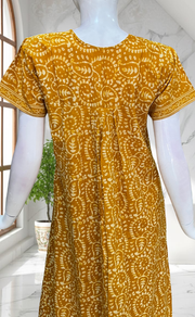 Yellow Floral Full Open Pure Cotton Nighty. Pure Cotton | Laces and Frills