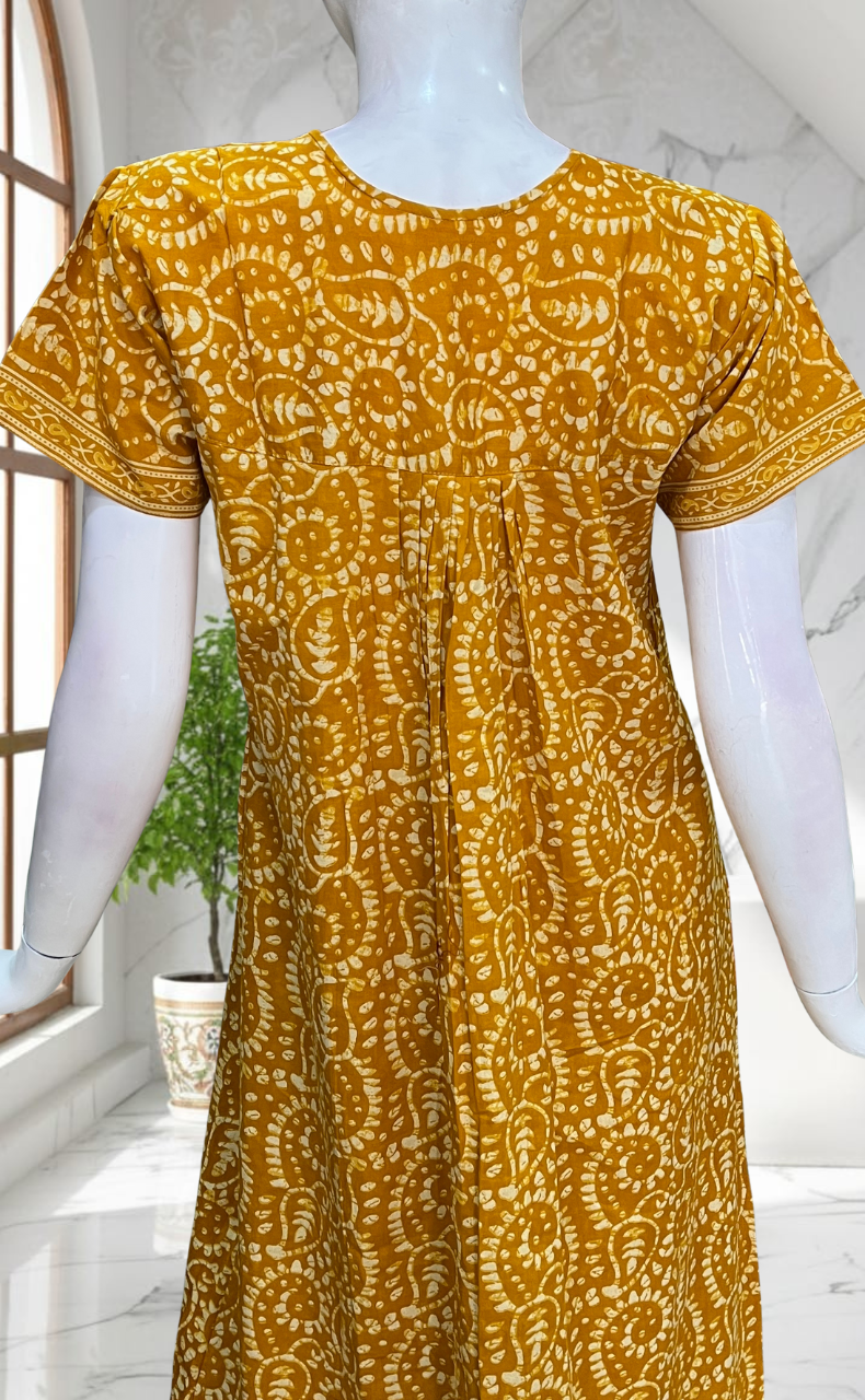 Yellow Floral Full Open Pure Cotton Nighty. Pure Cotton | Laces and Frills