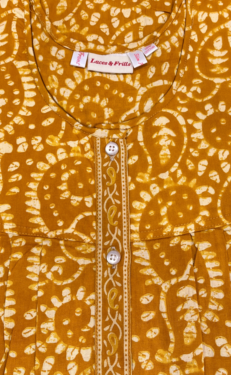 Yellow Floral Full Open Pure Cotton Nighty. Pure Cotton | Laces and Frills