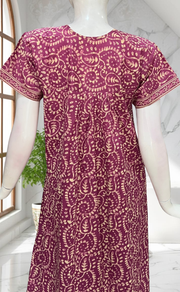 Purple Floral Full Open Pure Cotton Nighty. Pure Cotton | Laces and Frills