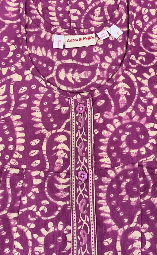 Purple Floral Full Open Pure Cotton Nighty. Pure Cotton | Laces and Frills