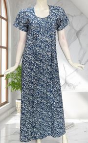 Blue Floral Full Open Pure Cotton Nighty. Pure Cotton | Laces and Frills