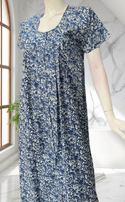 Blue Floral Full Open Pure Cotton Nighty. Pure Cotton | Laces and Frills