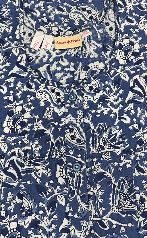 Blue Floral Full Open Pure Cotton Nighty. Pure Cotton | Laces and Frills