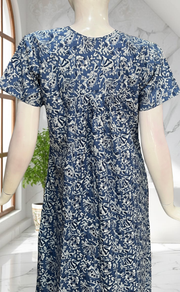 Blue Floral Full Open Pure Cotton Nighty. Pure Cotton | Laces and Frills