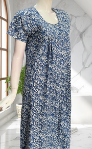 Blue Floral Full Open Pure Cotton Nighty. Pure Cotton | Laces and Frills