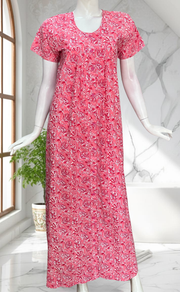 Peach/Pink Floral Full Open Pure Cotton Nighty. Pure Cotton | Laces and Frills