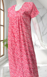 Peach/Pink Floral Full Open Pure Cotton Nighty. Pure Cotton | Laces and Frills