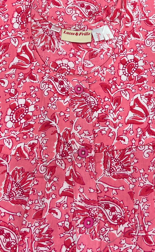 Peach/Pink Floral Full Open Pure Cotton Nighty. Pure Cotton | Laces and Frills