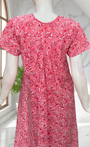 Peach/Pink Floral Full Open Pure Cotton Nighty. Pure Cotton | Laces and Frills