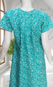 Sea Green Floral Full Open Pure Cotton Nighty. Pure Cotton | Laces and Frills