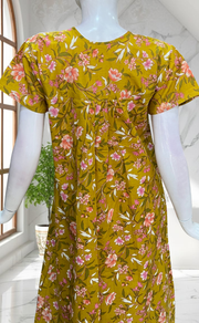 Yellow Floral Full Open Pure Cotton Nighty. Pure Cotton | Laces and Frills