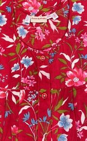 Red Floral Full Open Pure Cotton Nighty. Pure Cotton | Laces and Frills