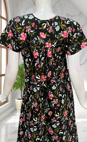 Black Floral Full Open Pure Cotton Nighty. Pure Cotton | Laces and Frills