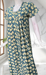Light Blue Floral Full Open Pure Cotton Nighty. Pure Cotton | Laces and Frills