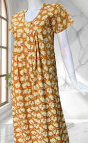 Yellow Floral Full Open Pure Cotton Nighty. Pure Cotton | Laces and Frills