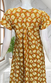 Yellow Floral Full Open Pure Cotton Nighty. Pure Cotton | Laces and Frills