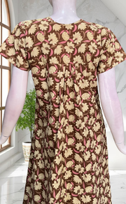 Light Brown Floral Full Open Pure Cotton Nighty. Pure Cotton | Laces and Frills