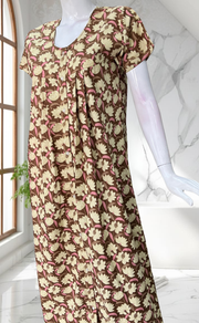 Light Brown Floral Full Open Pure Cotton Nighty. Pure Cotton | Laces and Frills