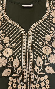 Olive Green Embroidery Soft Cotton Nighty. Soft Breathable Fabric | Laces and Frills