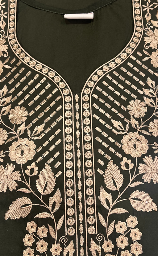 Olive Green Embroidery Soft Cotton Nighty. Soft Breathable Fabric | Laces and Frills