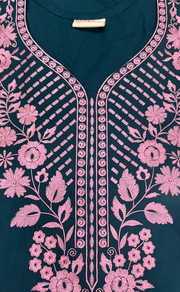 Teal Blue Embroidery Soft Cotton Nighty. Soft Breathable Fabric | Laces and Frills