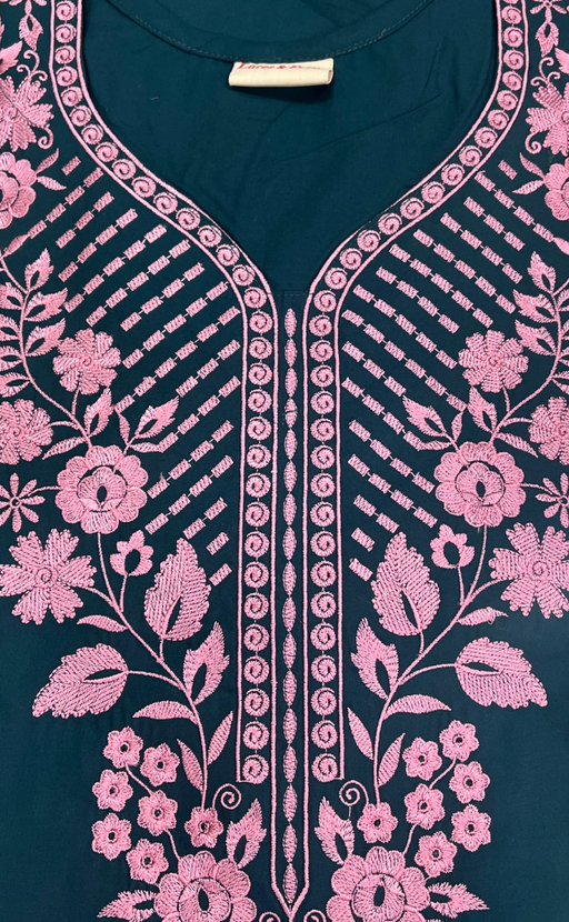 Teal Blue Embroidery Soft Cotton Nighty. Soft Breathable Fabric | Laces and Frills