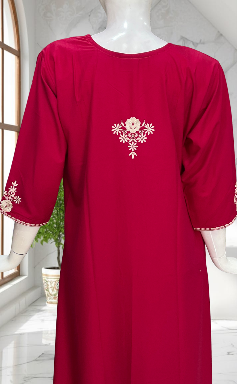 Tomato Red Embroidery Soft Cotton Nighty. Soft Breathable Fabric | Laces and Frills