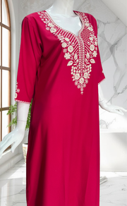 Tomato Red Embroidery Soft Cotton Nighty. Soft Breathable Fabric | Laces and Frills