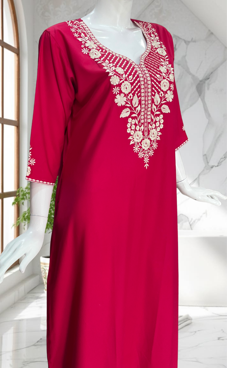 Tomato Red Embroidery Soft Cotton Nighty. Soft Breathable Fabric | Laces and Frills