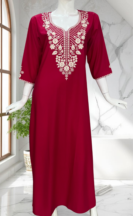 Tomato Red Embroidery Soft Cotton Nighty. Soft Breathable Fabric | Laces and Frills