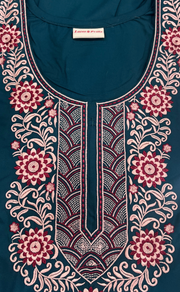 Teal Blue Embroidery Soft Cotton Nighty. Soft Breathable Fabric | Laces and Frills