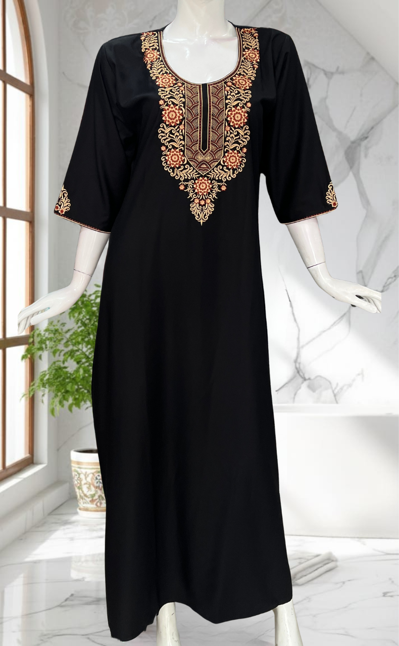 Black Embroidery Soft Cotton Nighty. Soft Breathable Fabric | Laces and Frills