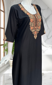 Black Embroidery Soft Cotton Nighty. Soft Breathable Fabric | Laces and Frills