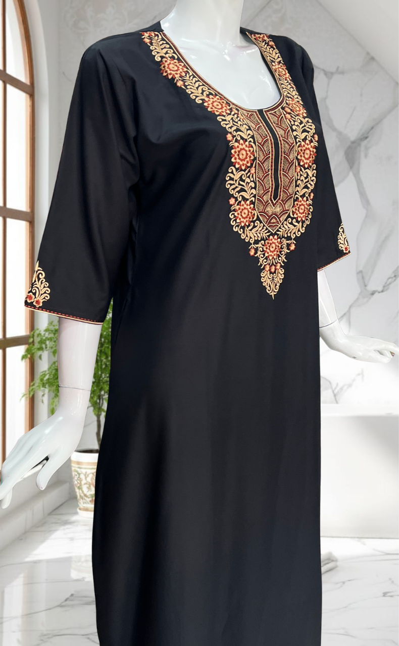 Black Embroidery Soft Cotton Nighty. Soft Breathable Fabric | Laces and Frills
