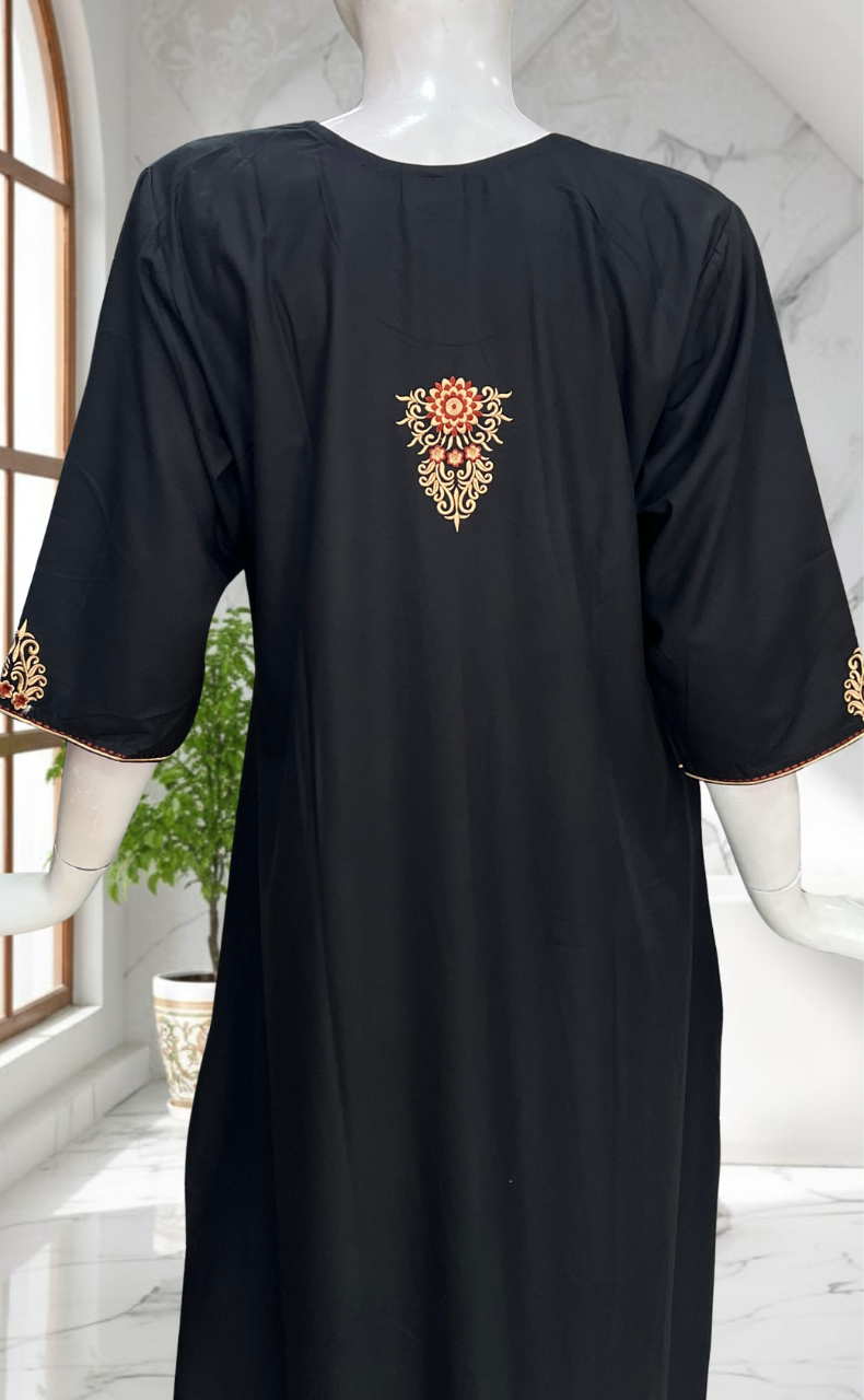 Black Embroidery Soft Cotton Nighty. Soft Breathable Fabric | Laces and Frills