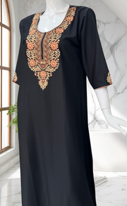 Black Embroidery Soft Cotton Nighty. Soft Breathable Fabric | Laces and Frills