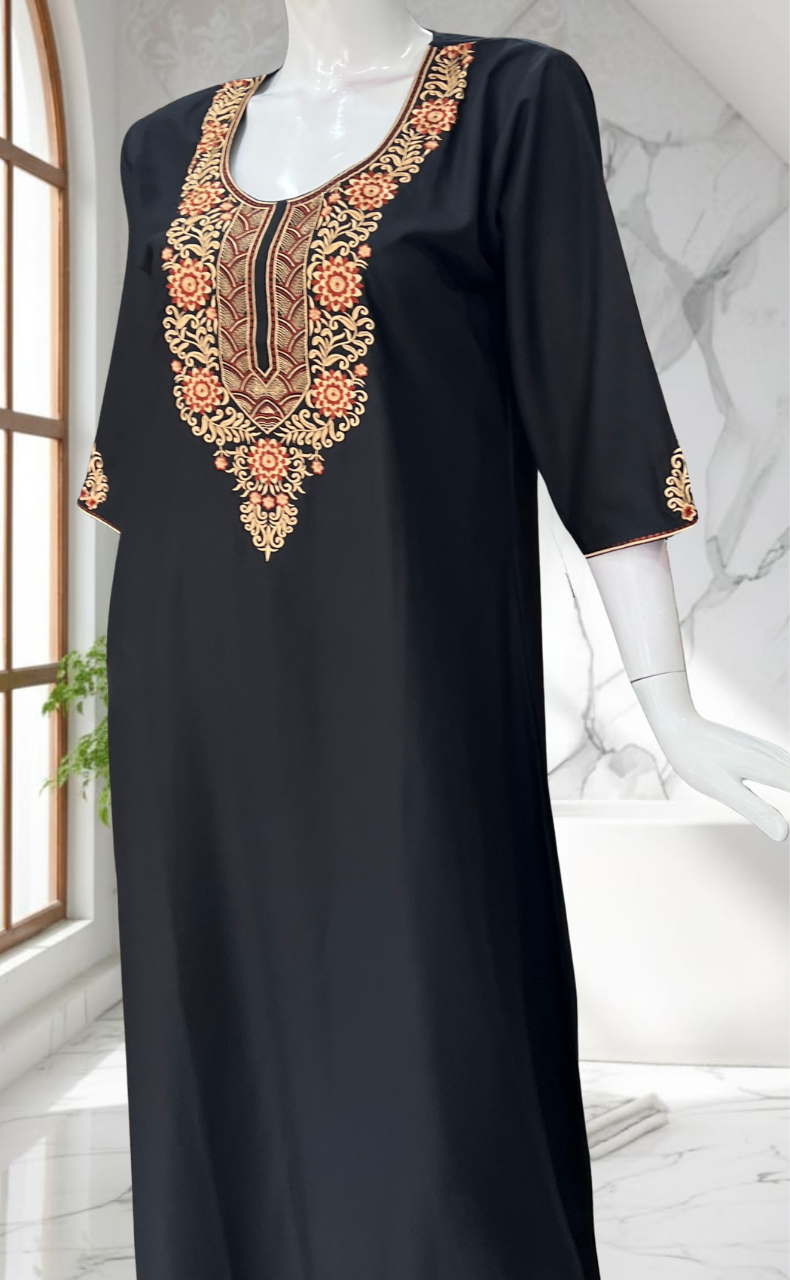 Black Embroidery Soft Cotton Nighty. Soft Breathable Fabric | Laces and Frills