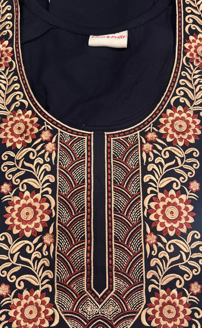 Black Embroidery Soft Cotton Nighty. Soft Breathable Fabric | Laces and Frills